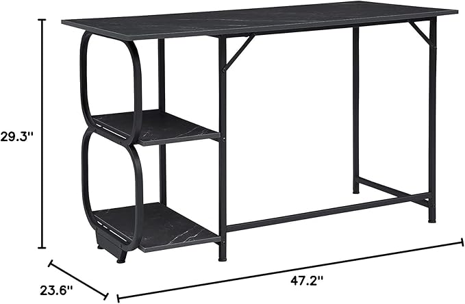 Anivia Gaming Computer Desk, Small Home Office Desk with 2 Storage Shelves, 47" Writing Desks Industrial Simple Style Wood Table Metal Frame for PC Laptop Notebook（Black） (47-B)