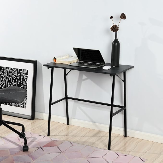 FurnitureR Home Office Computer Desk, Compact Writing Desk Study Desk with Metal Frame for Apartment, Dorm, Bedroom, Small Space (31.5 Inch, Black)