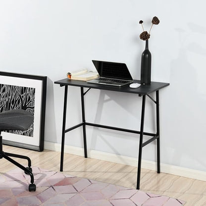 FurnitureR Home Office Computer Desk, Compact Writing Desk Study Desk with Metal Frame for Apartment, Dorm, Bedroom, Small Space (39.4 Inch, Black)