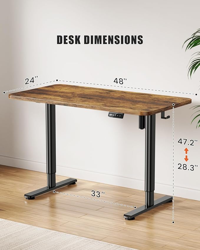 Electric Standing Desk Adjustable Height Stand Up Desk, 48" x 24" Sit Stand Desk, Low Noise Home Office Desk, Computer Desk with Splice Board, Child Lock & Memory Function, Rustic Brown