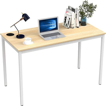 It's_Organized Computer Desk 47 Inch Home Office Study Writing Desk,Modern Simple Laptop Computer Table, Easy Assembly, Industrial Style, White Metal Frame,Wood Grain