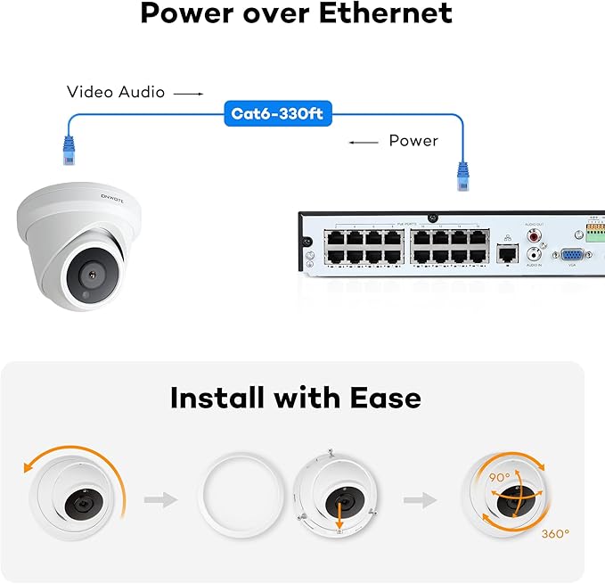 ONWOTE 4K 8MP UltraHD PoE IP Security Camera, AI Human Vehicle Detection, 3840x2160 8 Megapixels, 128° FoV, Video Audio, Indoor Outdoor, Commercial Wired Camera for Business, Add-on to PoE NVR System