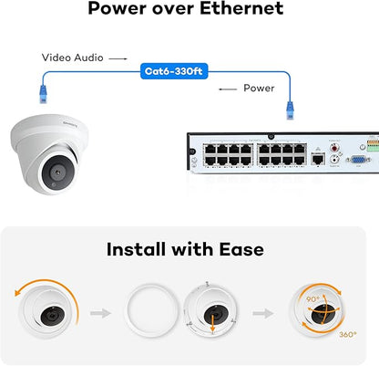 ONWOTE 4K 8MP UltraHD PoE IP Security Camera, AI Human Vehicle Detection, 3840x2160 8 Megapixels, 128° FoV, Video Audio, Indoor Outdoor, Commercial Wired Camera for Business, Add-on to PoE NVR System