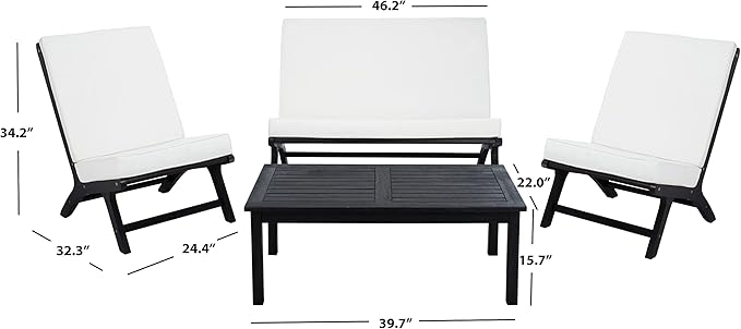 SAFAVIEH Outdoor Collection PAT7044 Conversation Set, Black/Beige