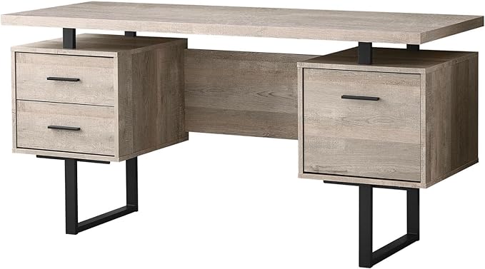 Monarch Specialties Computer Desk with Drawers - Contemporary Style - Home & Office Computer Desk with Metal Legs - 60"L (Taupe Reclaimed Wood Look)