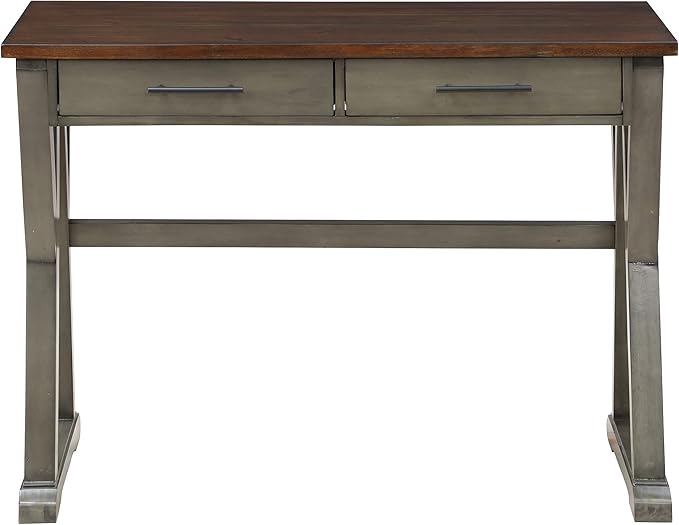 OSP Home Furnishings Jericho Rustic 42 Inch Writing Desk with 2 Drawers and Burnished Decorative Hardware, Slate Gray