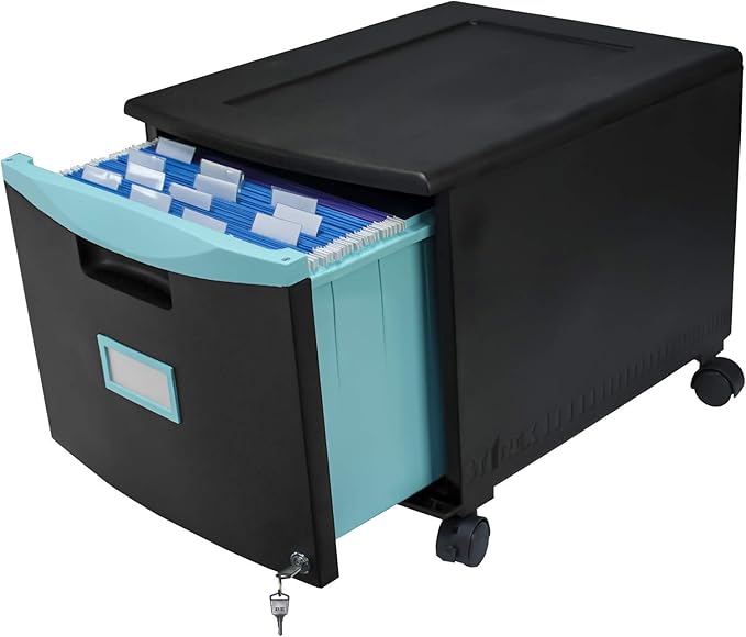 Storex 61270A01C File Cabinet, 1-Pack, Black/Teal