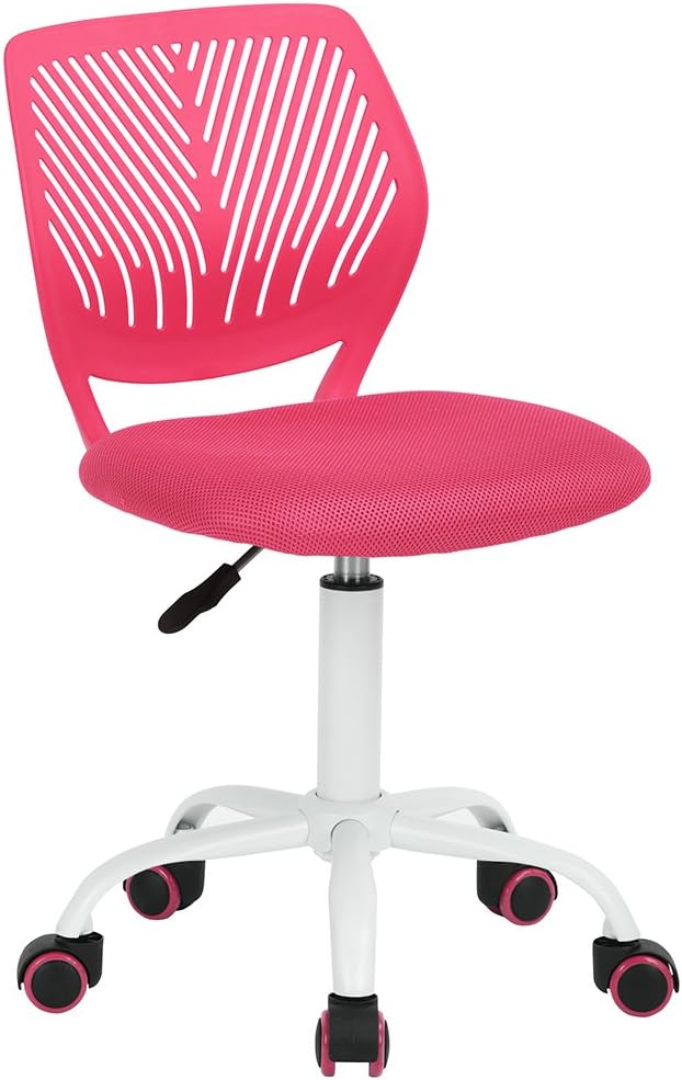 FurnitureR Teens Girls Task Chair 360 Swivel, Low Mid PP Mesh Back Fabric Seat, Height Adjustable, Rolling Castor, W15.7inces x D15.2inces x H29.5-34.2inches (Pink)