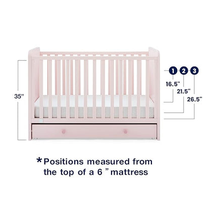GAP babyGap Graham 4-in-1 Convertible Crib with Storage Drawer - Greenguard Gold Certified, Blush Pink/Dark Pink