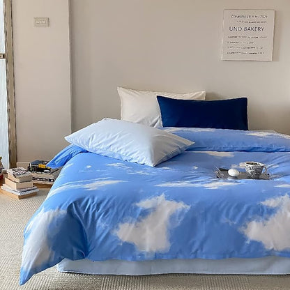 Cotton Blue Cloud Comforter Set Cal King Size Sky Blue Comforter Cotton 3 Pieces Soft Light Blue California King Comforter Bedding Set Women Solid Blue Plus Size Bed Comforter Set All Season