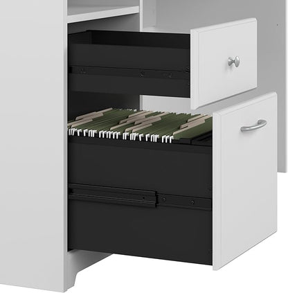 Bush Furniture L Shaped Desk with Drawers for Executive and Home Office | Cabot Collection Corner Table with Storage and Chrome Hardware Return, 72W, White
