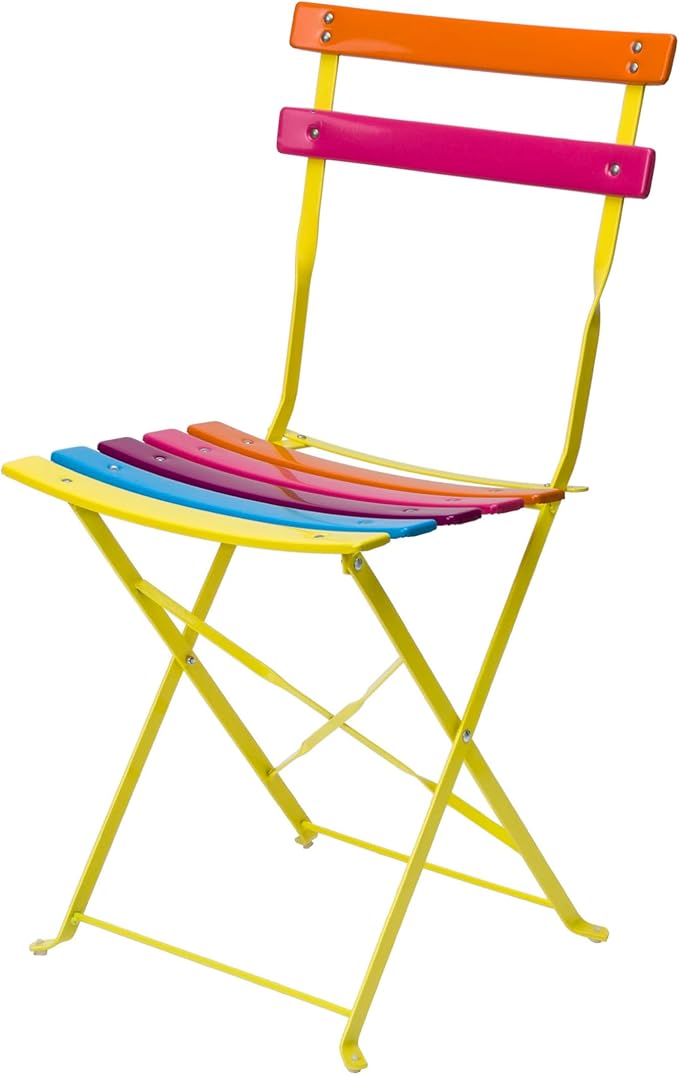 Alpine Corporation MSY114A Rainbow Metal Bistro Set w Two, Table: 24" L x 24" W x 28" H Chair: 16" L 18" W x 32" H