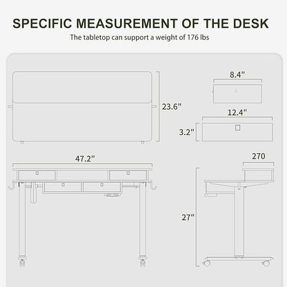 BANTI Height Adjustable Electric Standing Desk with 4 Drawers, 48 x 24 Inch Table with Storage Shelf, Sit Stand Desk, White Top