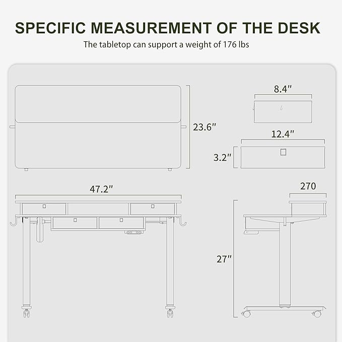 BANTI Height Adjustable Electric Standing Desk with 4 Drawers, 48 x 24 Inch Table with Storage Shelf, Sit Stand Desk, Black Top