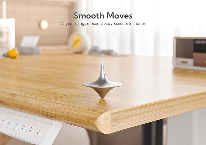 Bamboo Electric Standing Desk, 55x24 Inches Adjustable Height Stand up Desk with Whole Piece Desktop, Sit Stand Home Office Desk White Frame/Bamboo Top