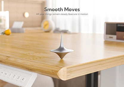 Bamboo Electric Standing Desk, 55x24 Inches Adjustable Height Stand up Desk with Whole Piece Desktop, Sit Stand Home Office Desk White Frame/Bamboo Top