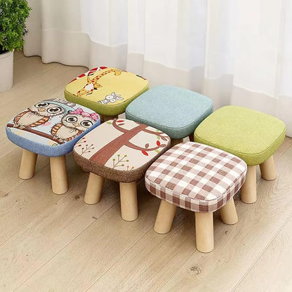 2Pcs Solid Wood Stool Home Square Low Stool Cute Children's Sofa Stool Chair Fashion Cartoon Creative Small Stool for Kids and Adult, Changing Stool Coffee Table Stool, Bear 330lb (Kiwi)