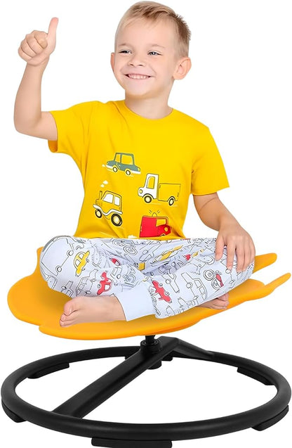 Kids Swivel Chair, Kids Spinning Chair Yellow Sensory Products Wobble Chair Metal Base Non-Slip Seat and Spin Chair for Autism Child Body Coordination Training Age 2-10
