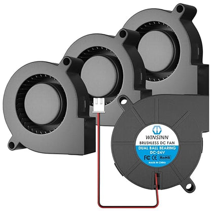 WINSINN 50mm 5015 Blower Fan 12V, 3D Printer 24 Volt Fans Blower Turbine Turbo Dual Ball Bearing, Brushless Cooling 50mmx15mm 2PIN (Pack of 4Pcs)