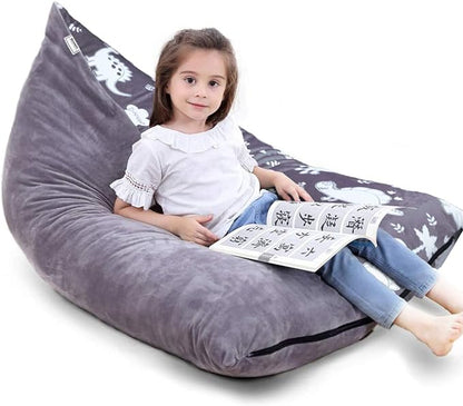 Stuffed Animal Storage Bean Bag Chair Cover | 53" Extra Large Beanbag for Kids and Adults, Plush Toys Holder and Organizer for Boys and Girls | Premium Velvet - Soft & Comfortable (Dinosaurs)