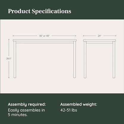 Branch Daily Desk - Functional At Home Office Desk with Effortless Assembly, Timeless Design, Rounded Corners, and Built-in Cable Notch - 36” W x 28.5” H x 24” D - Charcoal Work Table