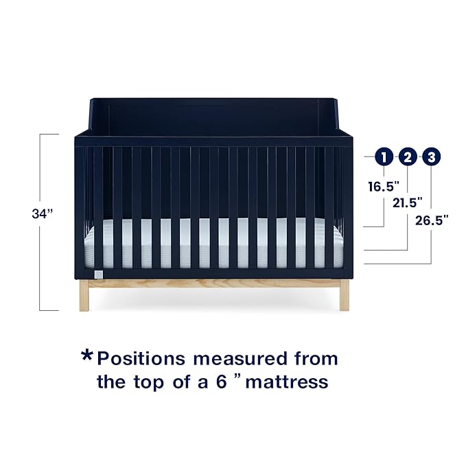 Delta Children babyGap Oxford 6-in-1 Convertible Crib + Brannan Bear Bookcase with Bins + Brannan Bear Wall Shelf with 4 Hooks, Navy/Natural (Bundle)