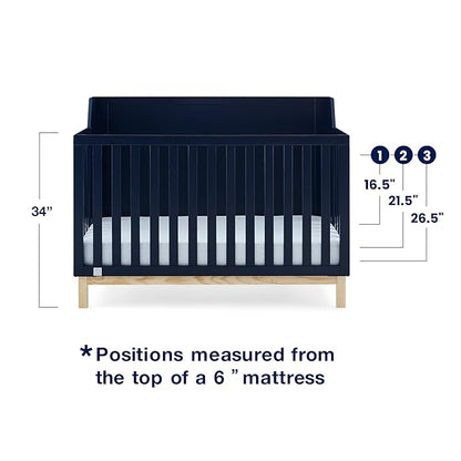 Delta Children babyGap Oxford 6-in-1 Convertible Crib + Brannan Bear Bookcase with Bins + Brannan Bear Wall Shelf with 4 Hooks, Navy/Natural (Bundle)