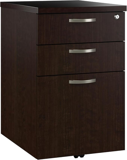 Bush Business Furniture Office in an Hour 3 Rolling File Cabinet | Mobile Under Desk Drawers for Letter, Legal, and A4-size Document Storage, Mocha Cherry