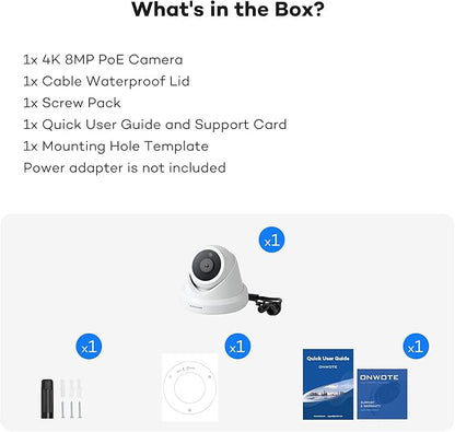 ONWOTE 4K 8MP UltraHD PoE IP Security Camera, AI Human Vehicle Detection, 3840x2160 8 Megapixels, 128° FoV, Video Audio, Indoor Outdoor, Commercial Wired Camera for Business, Add-on to PoE NVR System