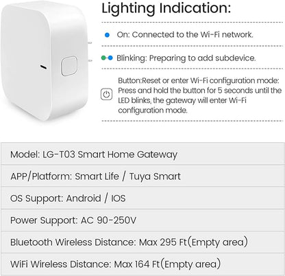 Wi-Fi Gateway for Tuya Smart Door Lock, Wi-Fi Bridge for Bluetooth Lock Remotely Control with Tuya/SmartLife App, Gateway Smart Hub Remote Control for Door Locks