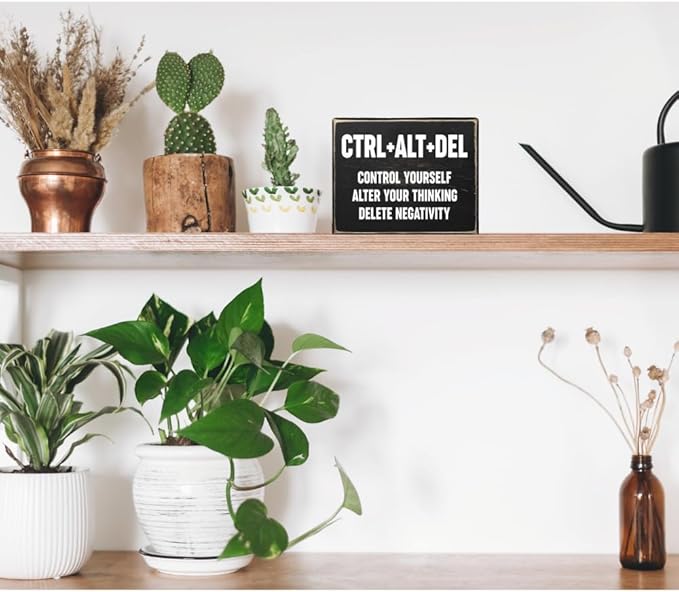 Creoate Home Office Desk Black Decor - Inspirational Farmhouse Wooden Box Sign - Cubicle Decor or Desk Decor for Women - Cute Desk Accessories - Encouragement Gifts