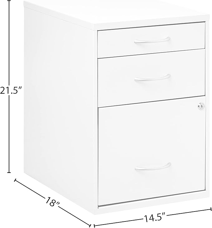 OSP Home Furnishings HPB Heavy Duty 3-Drawer Metal File Cabinet for Standard Files and Office Supplies, White Finish
