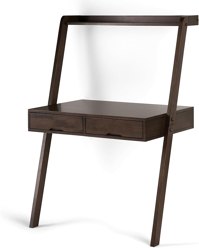 SIMPLIHOME Aleck SOLID WOOD 36 inch Wide Home Office Desk, Writing Table, Workstation, Study Table Furniture in Warm Walnut Brown with 2 Drawers