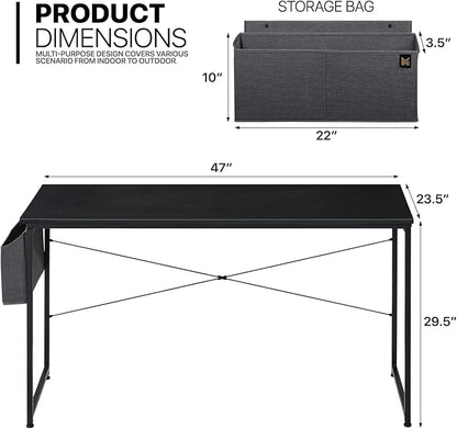 MoNiBloom Computer Desk 47", Simple Style Home Gaming Desk with Storage Bag, Office Writing Workstation- Black