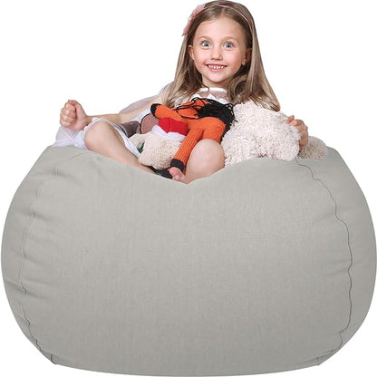 Wekapo Stuffed Animal Storage Bean Bag Chair Cover for Kids | Stuffable Zipper Beanbag for Organizing Children Plush Toys Large Premium Cotton Canvas (Solid Grey, XX-Large)