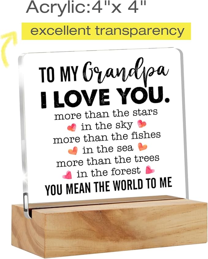 Gifts for Grandfather Papa from Grandson Granddaughter, to My Grandpa Desk Decor Acrylic Desk Plaque Sign with Wood Stand Home Office Desk Sign Keepsake Father's Day Present