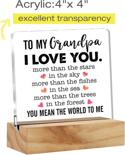 Gifts for Grandfather Papa from Grandson Granddaughter, to My Grandpa Desk Decor Acrylic Desk Plaque Sign with Wood Stand Home Office Desk Sign Keepsake Father's Day Present