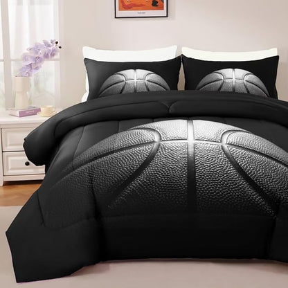 Basketball Comforter Set Twin Size for Boys Kids Teens All Season Sports Theme Basketball Bedding Sets Teenage Bed Bedrooom Set 3 Pieces with Pillowcases,