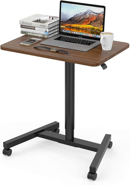 28-Inch Height Adjustable Laptop Desk, Sit-to-Stand Desk with Lockable Wheels, Rolling Standing Mobile Desk Cart for Home Office Classroom (Coffee)