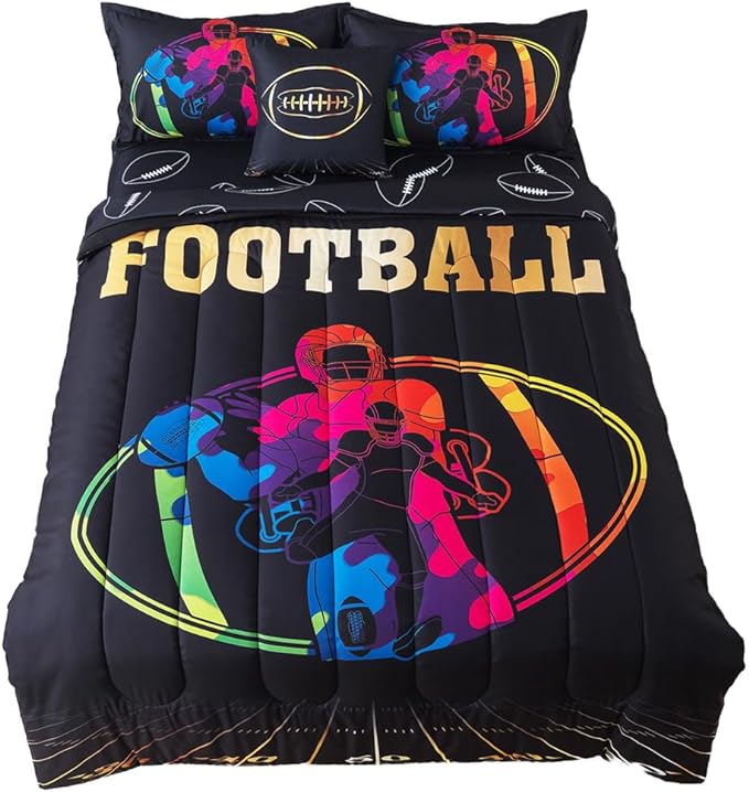 ADASMILE A & S Football Comforter Set Twin for Boys Kids American Football Bedding Set Sports Football Player Comforter with Football Sheets Twin Bed in A Bag Rugby Comforter Sets for Kids Home Decor