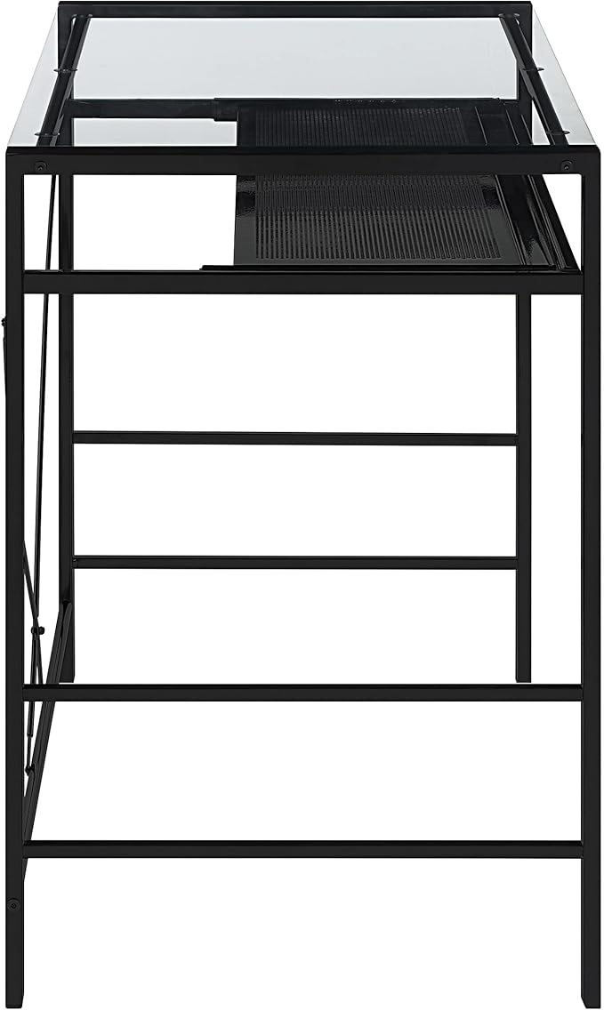 OSP Home Furnishings Zephyr Computer Desk with Keyboard Shelf and Tempered Glass Top, Clear Glass and Black Frame, 36" W x 20" D x 30.25" H