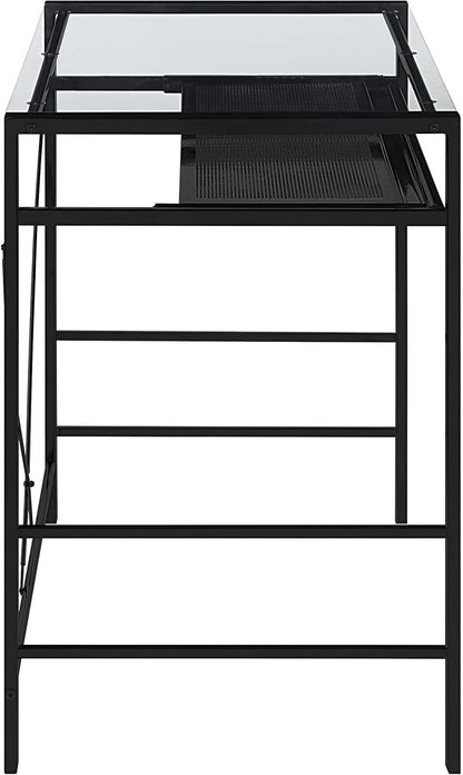 OSP Home Furnishings Zephyr Computer Desk with Keyboard Shelf and Tempered Glass Top, Clear Glass and Black Frame, 36" W x 20" D x 30.25" H
