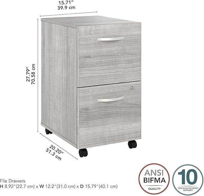 Bush Business Furniture HYF116PGSU-Z Hybrid 2-Drawer Mobile File Cabinet, Letter/Legal, Platinum Gray, 20-Inch,