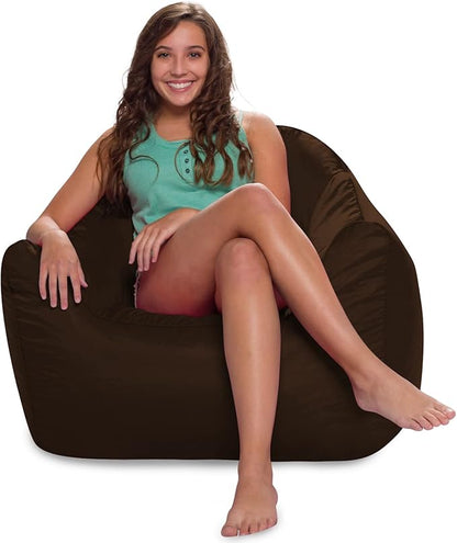 Posh Creations Structured Comfy Bean Bag Chair for Gaming, Reading, and Watching TV, Malibu Lounge, Microsuede - Chocolate