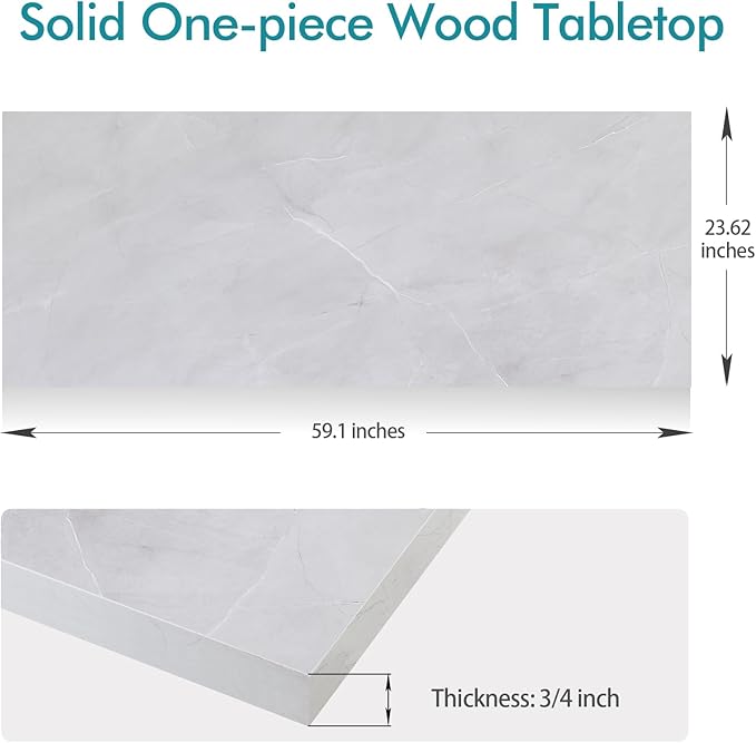 Kaboon Universal Tabletop 59.1"x23.62", Solid One-Piece Melamine Table Top, Double Desk L-Desk DIY, Home and Office Countertop, White Rock