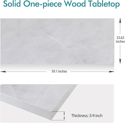 Kaboon Universal Tabletop 59.1"x23.62", Solid One-Piece Melamine Table Top, Double Desk L-Desk DIY, Home and Office Countertop, White Rock