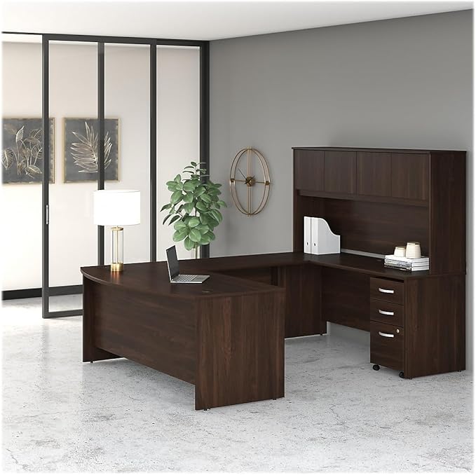 Bush Business Furniture Studio C 72-inch W Bow Front Computer Desk, Black Walnut (SCD172BW)