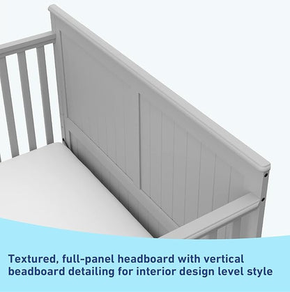 Graco Hadley 5-in-1 Convertible Crib with Drawer (Pebble Gray) – GREENGUARD Gold Certified, Crib with Drawer Combo, Full-Size Nursery Storage Drawer, Converts to Toddler Bed, Daybed
