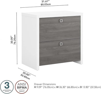 Office by kathy ireland Echo 2-Drawer Lateral File Cabinet, Letter/Legal, Pure White/Modern Gray, 32-inch (KI60502-03)