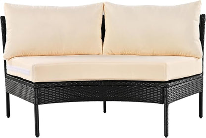 Merax Patio Furniture Sets Outdoor, All Weather Half-Moon Sectional PE Rattan Sofa with Cushions, Beige